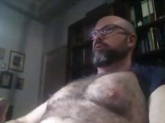 Nerd hairy daddy strokes his big cock